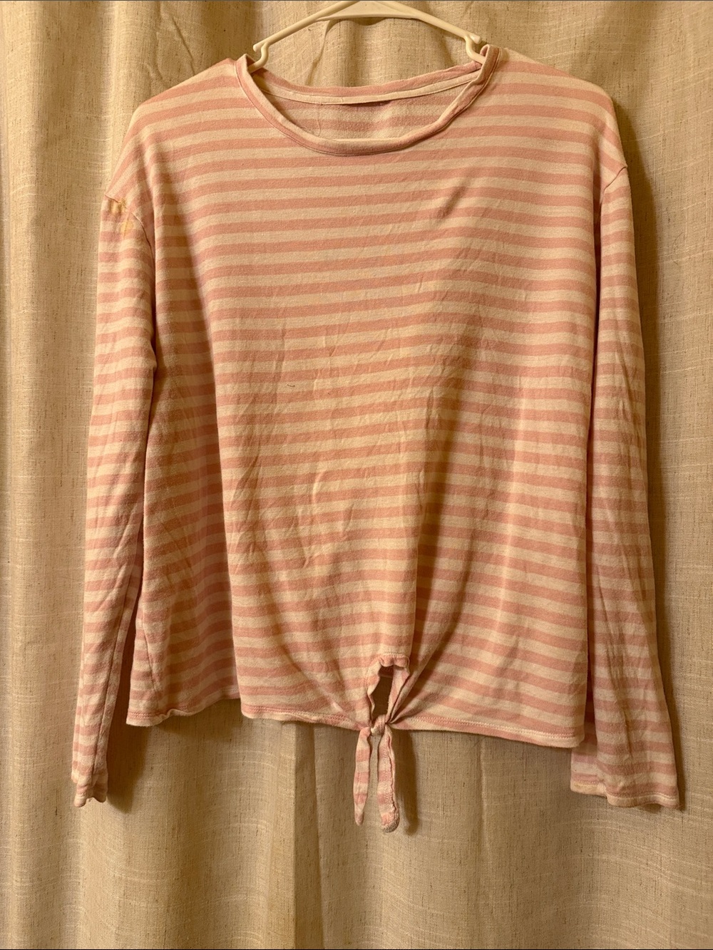 Striped Pink Tie-Front Long Sleeve Top